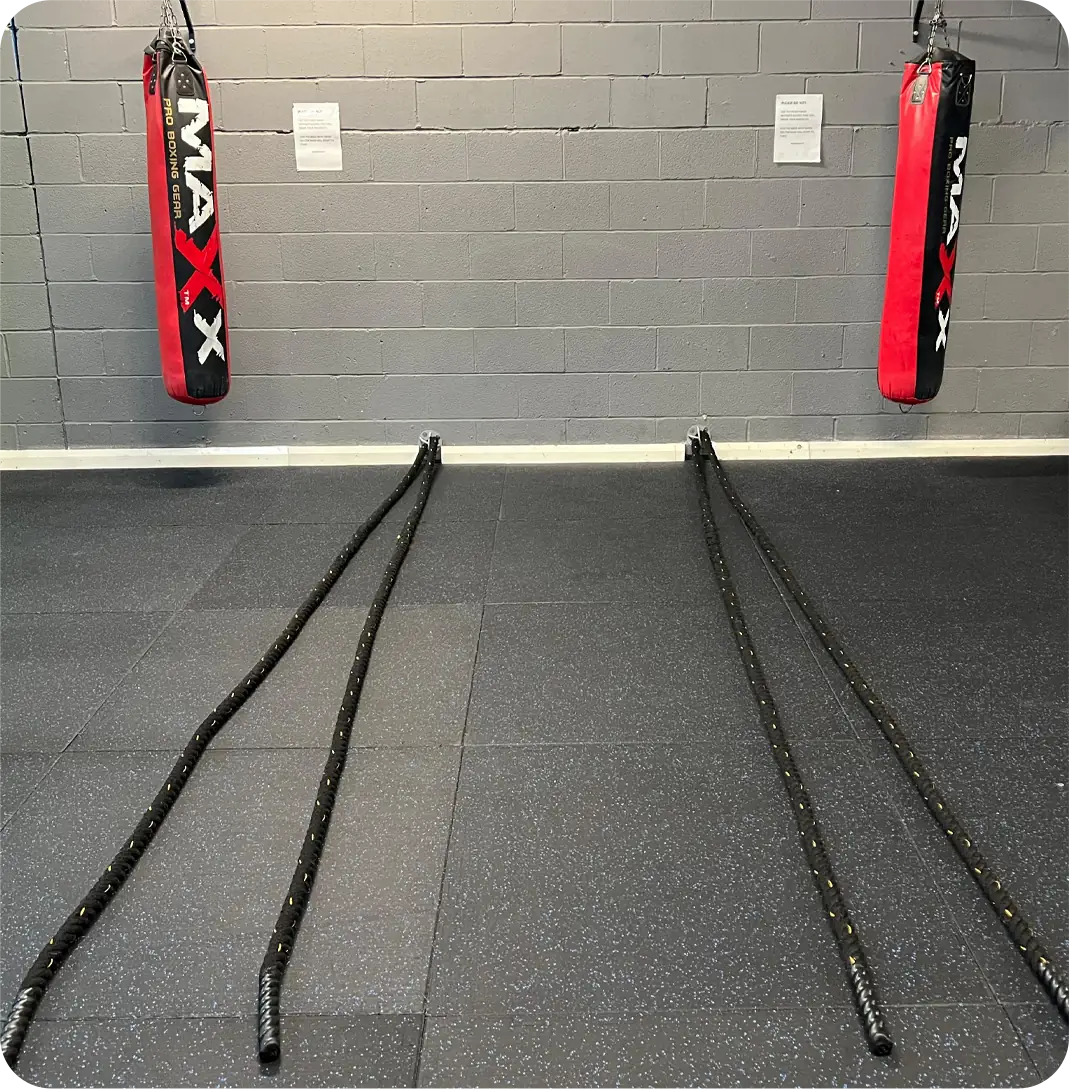 Boxing bags and battle ropes