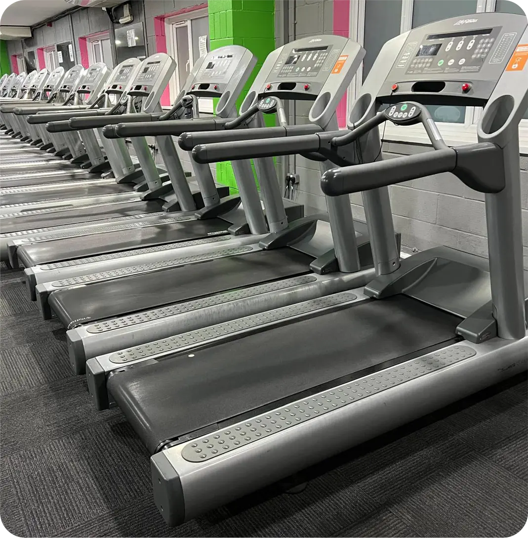 Row of Life Fitness treadmills